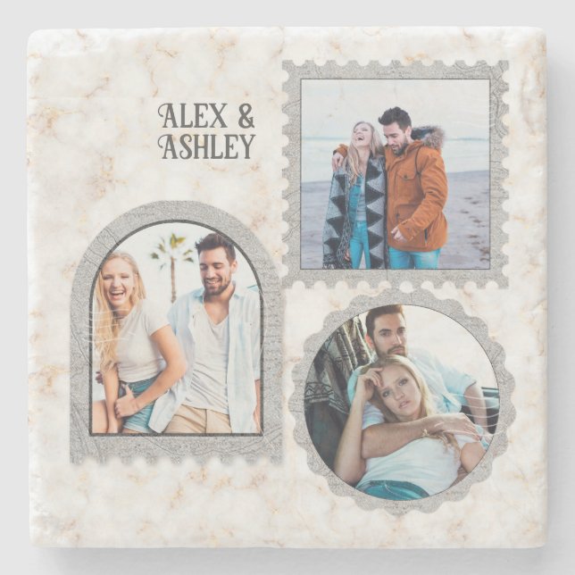 Deco Art Modern Customised Photo Name Stone Coaster (Front)