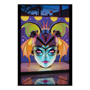 Deco Bat Lady Lantern Poster