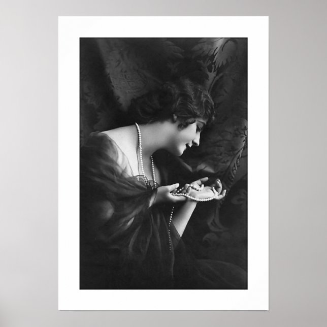 deco black and white ornate drapery pearls poster (Front)