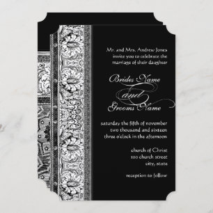 Deco Black Damask Wedding Invitations