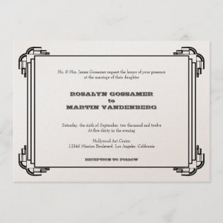Deco black frame glamour chic retro vintage weddin invitation