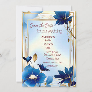 Deco blue flowers wedding save the date