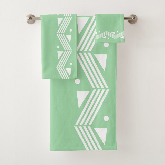 Deco  border in green &white bath towel set (Insitu)