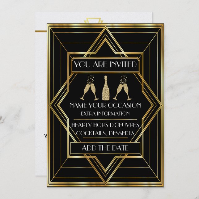 Deco Champagne Celebration Invitation (Front/Back)