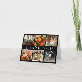 Deco chic black 6 photos collage wedding thank you card
