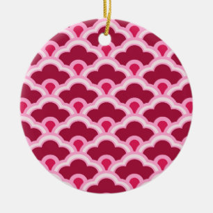 Deco Chinese Scallops, Burgundy Wine and Pink Ceramic Tree Decoration