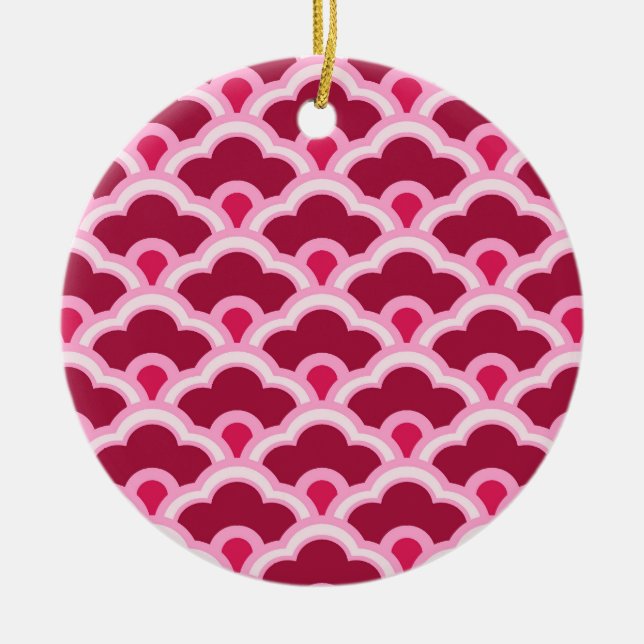 Deco Chinese Scallops, Burgundy Wine and Pink Ceramic Tree Decoration (Front)