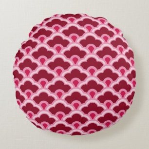 Deco Chinese Scallops, Burgundy Wine and Pink Round Cushion
