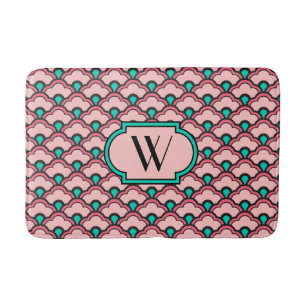 Deco Chinese Scallops, Coral Pink and Turquoise Bath Mat