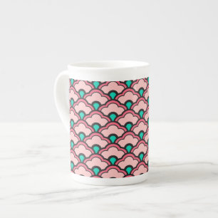 Deco Chinese Scallops, Coral Pink and Turquoise Bone China Mug