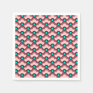 Deco Chinese Scallops, Coral Pink and Turquoise Napkin