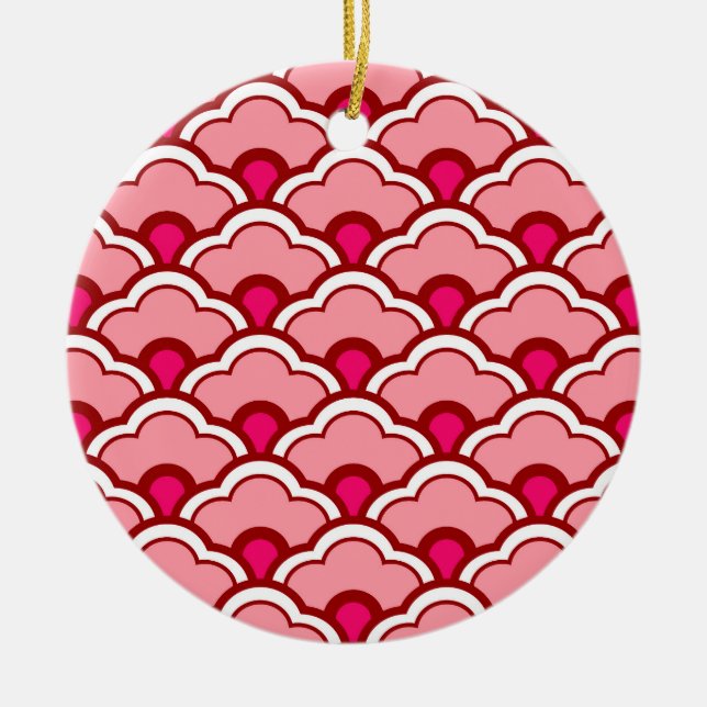 Deco Chinese Scallops, Fuchsia and Light Pink  Ceramic Tree Decoration (Front)