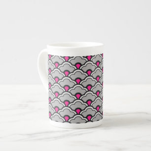 Deco Chinese Scallops, Grey / Grey, Black and Pink Bone China Mug