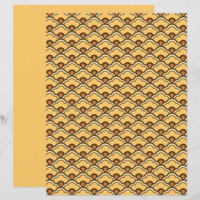 Deco Chinese Scallops, Mustard Gold and Brown (Front/Back)