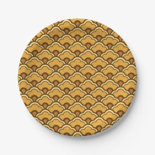 Deco Chinese Scallops, Mustard Gold and Brown Paper Plate