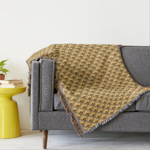 Deco Chinese Scallops, Mustard Gold and Brown Throw Blanket