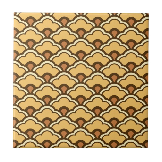 Deco Chinese Scallops, Mustard Gold and Brown Tile (Front)