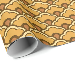 Deco Chinese Scallops, Mustard Gold and Brown Wrapping Paper