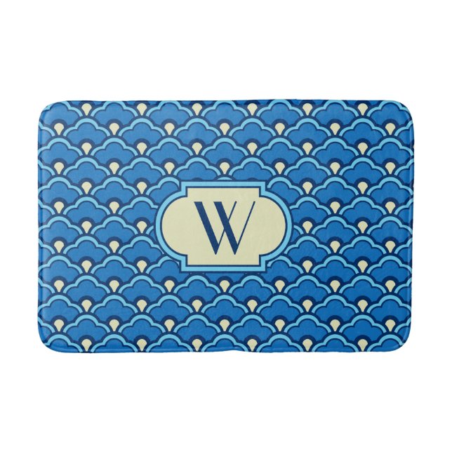 Deco Chinese Scallops, Ocean Blue and Indigo Bath Mat (Front)