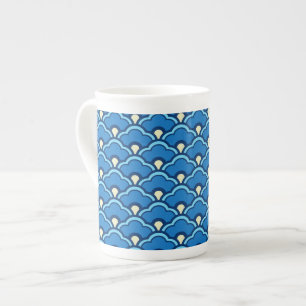 Deco Chinese Scallops, Ocean Blue and Indigo Bone China Mug