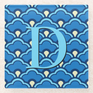Deco Chinese Scallops, Ocean Blue and Indigo Glass Coaster