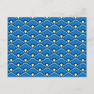 Deco Chinese Scallops, Ocean Blue and Indigo Postcard