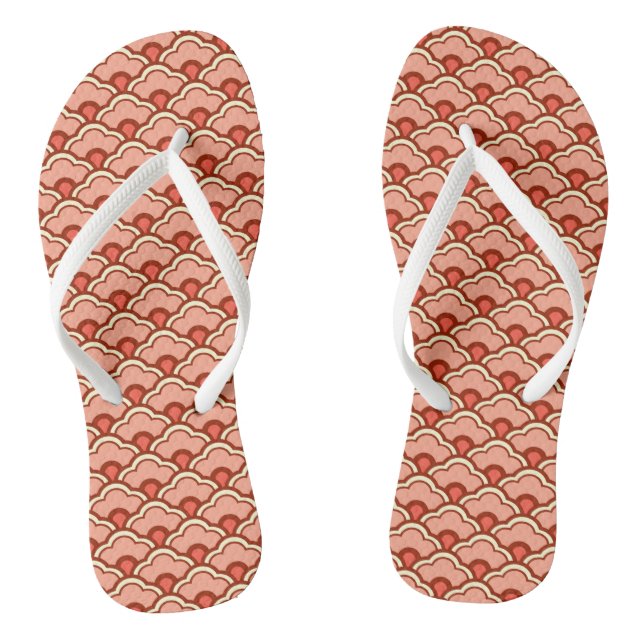 Deco Chinese Scallops, Peach, Rust and Cream Flip Flops (Footbed)