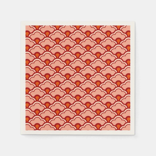 Deco Chinese Scallops, Peach, Rust and Cream Napkin (Front)