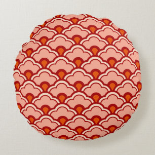 Deco Chinese Scallops, Peach, Rust and Cream Round Cushion