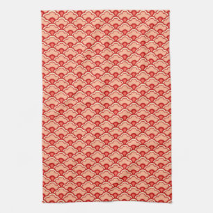 Deco Chinese Scallops, Peach, Rust and Cream Tea Towel