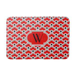 Deco Chinese Scallops, Red, Grey, Black and White Bath Mat