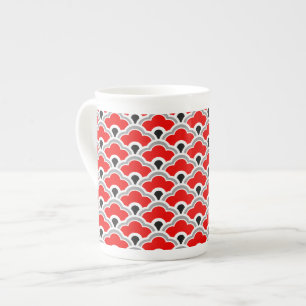 Deco Chinese Scallops, Red, Grey, Black and White Bone China Mug