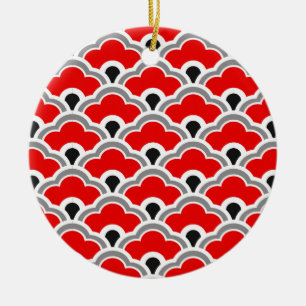 Deco Chinese Scallops, Red, Grey, Black and White Ceramic Tree Decoration