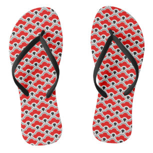 Deco Chinese Scallops, Red, Grey, Black and White Flip Flops