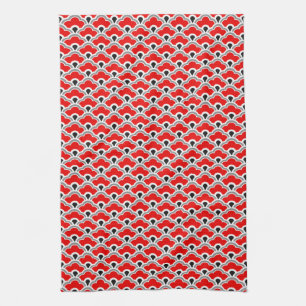 Deco Chinese Scallops, Red, Grey, Black and White Tea Towel