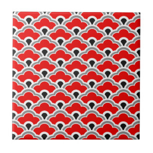 Deco Chinese Scallops, Red, Grey, Black and White Tile