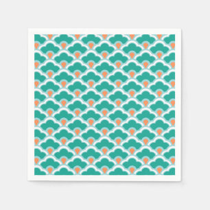 Deco Chinese Scallops, Teal, Aqua and Coral Napkin