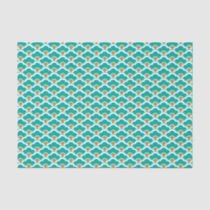 Deco Chinese Scallops, Teal, Aqua and Coral Tissue Paper