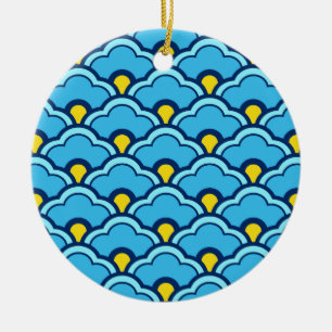 Deco Chinese Scallops, Turquoise and Aqua Ceramic Tree Decoration