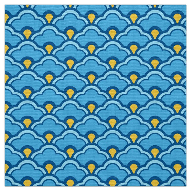 Deco Chinese Scallops, Turquoise and Aqua Fabric (Swatch)