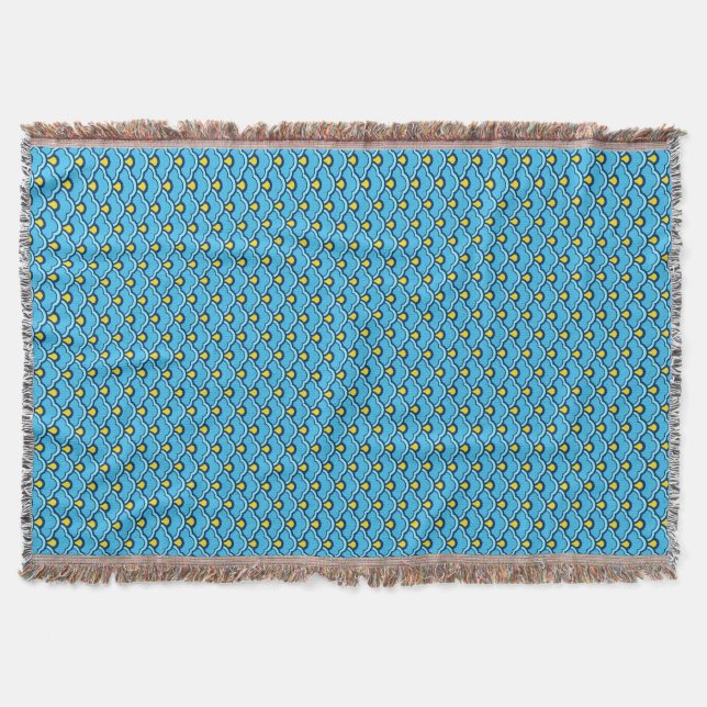 Deco Chinese Scallops, Turquoise and Aqua Throw Blanket (Front)