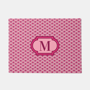 Deco Chinese Scallops, Wine & Pink with Monogram Doormat
