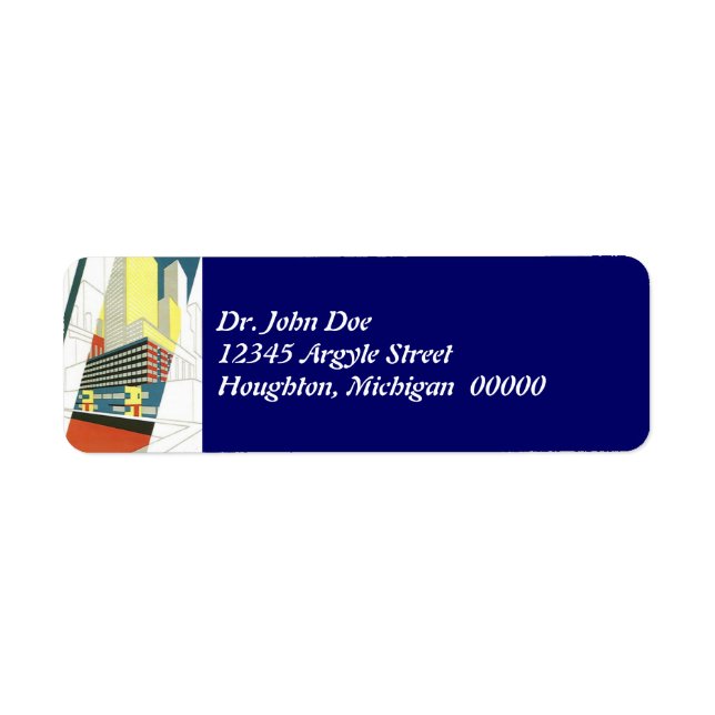 Deco Cityscape skyscrapers Return Address Labels (Front)