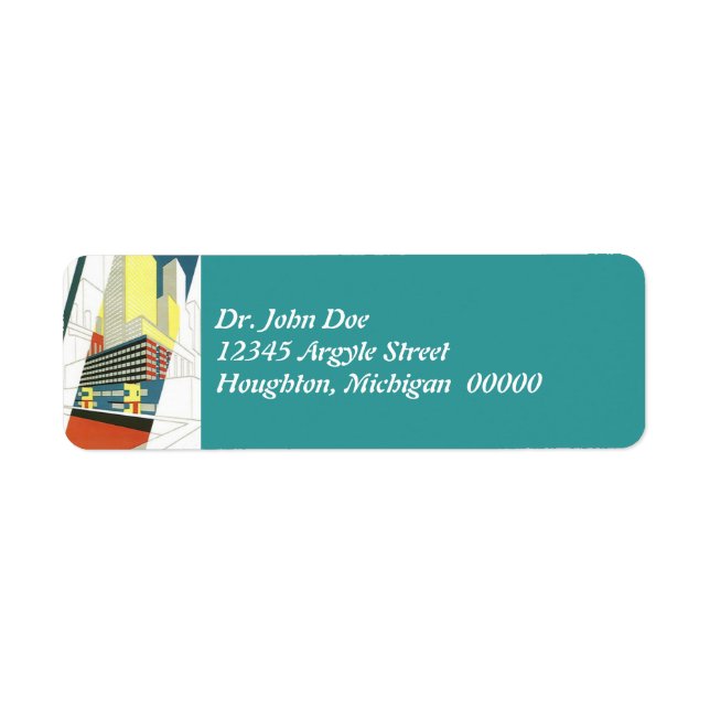 Deco Cityscape skyscrapers Return Address Labels (Front)