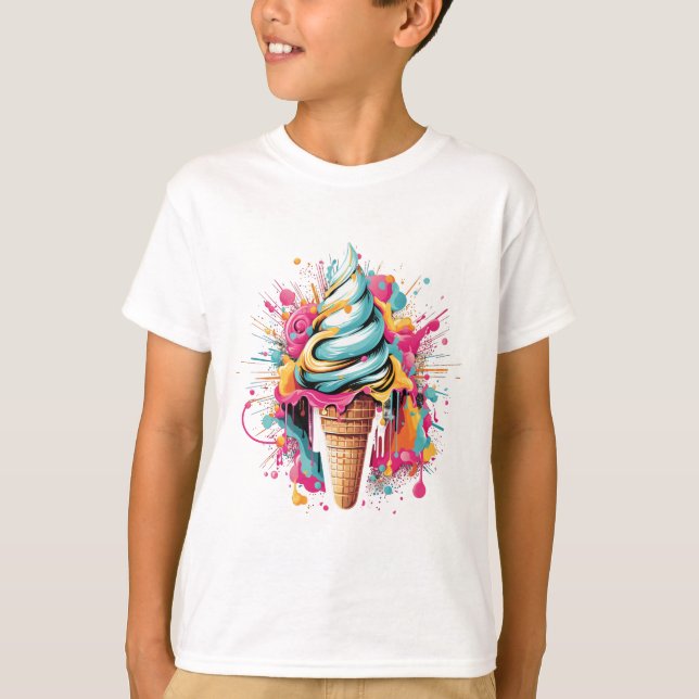 Deco Delights: Retro-Inspired Ice Cream Cone T-Shirt (Front)