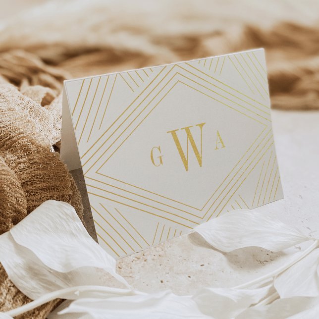 Deco Diamond Monogrammed Gold Foil Stationery Card (Creator Uploaded)