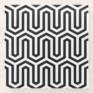 Deco Egyptian motif - black and white Glass Coaster