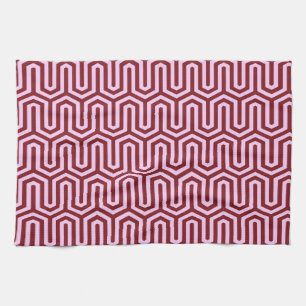 Deco Egyptian motif - burgundy and pink Tea Towel