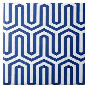 Deco Egyptian motif - cobalt blue and white Tile