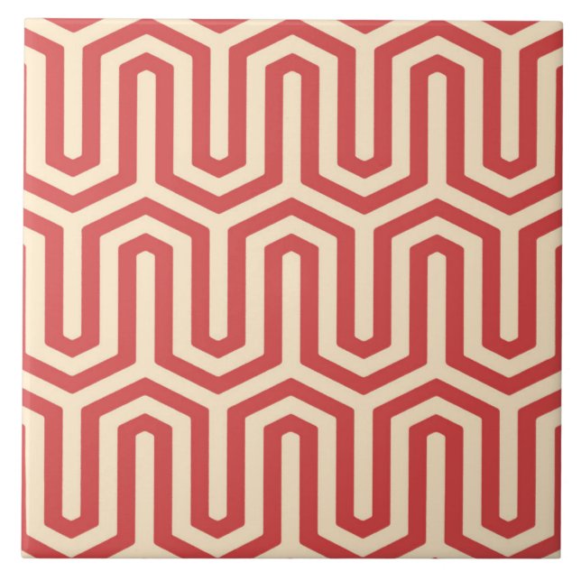 Deco Egyptian motif - coral orange Tile (Front)
